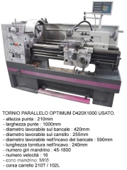 Il tornio Optimum D420x1000 