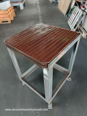 WORK TABLE WITH CAST IRON TOP AND WHEELS
