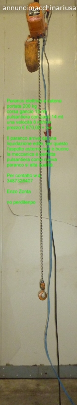 Paranco elettrico a catena portata 200 kg