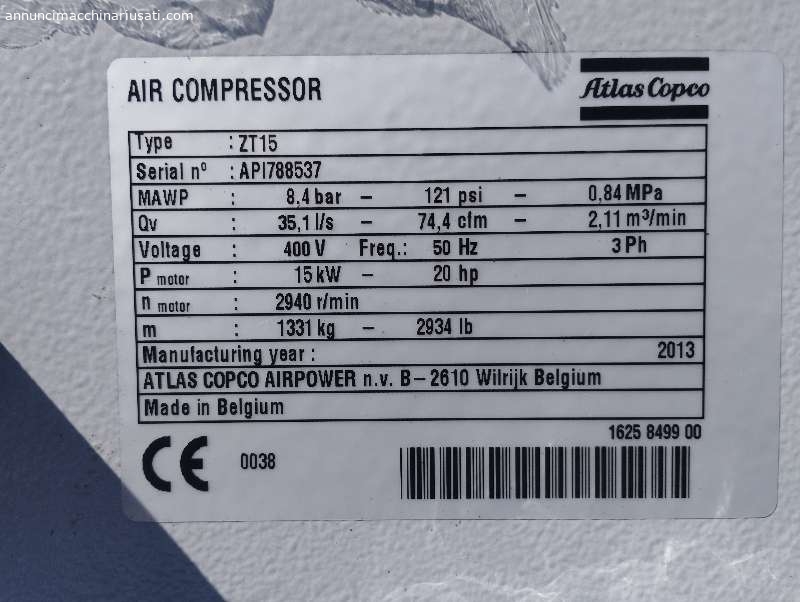Compresseur Atlas Copco 15 kW (20 CV)