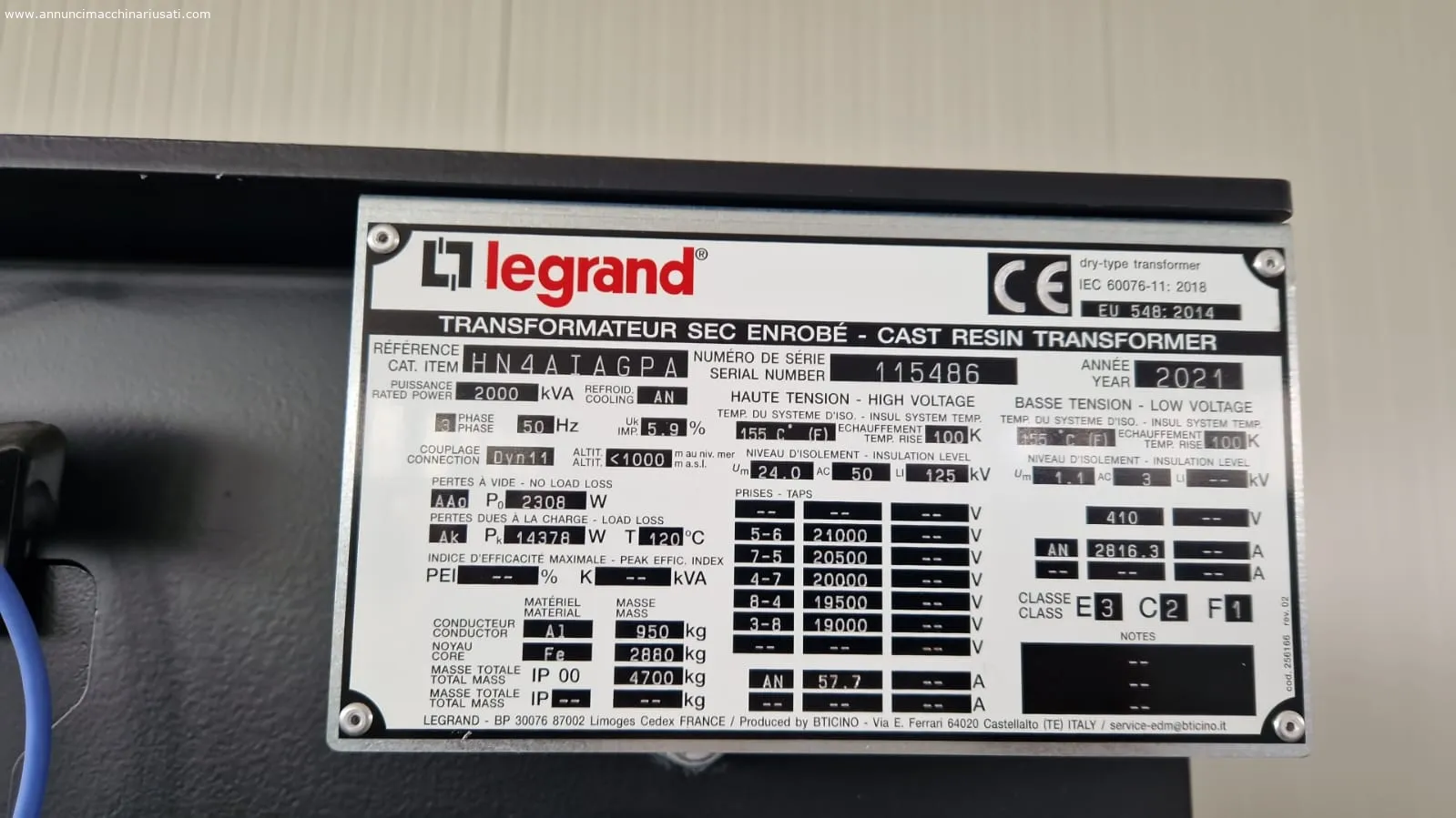 TRASFORMATORE NUOVO - MAI LAVORATO - LEGRAND - 2.000kVA