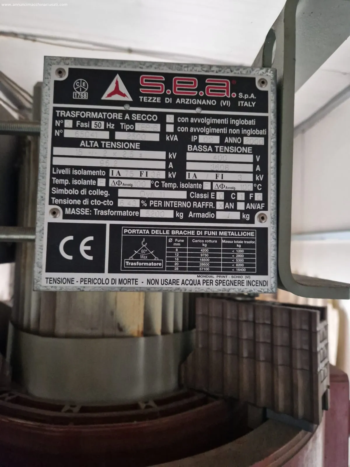 TRASFORMATORE REVISIONATO IN RESINA - SEA - 2.500 KVA 15/400