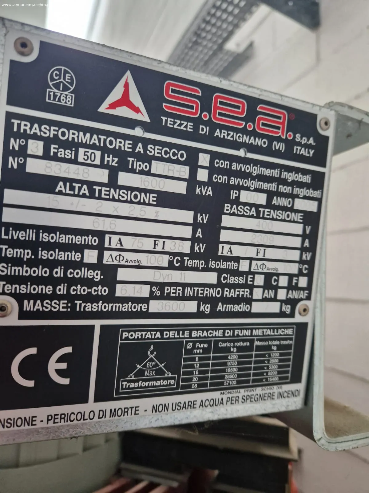 TRASFORMATORE IN RESINA MT/BT - SEA -1.600 KVA 15/400 x2