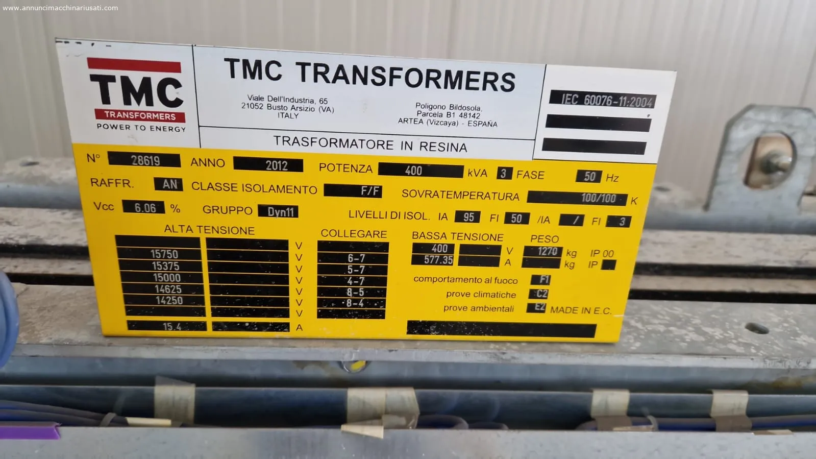 TRASFORMATORE - TMC - 400 KVA IN RESINA 15/400